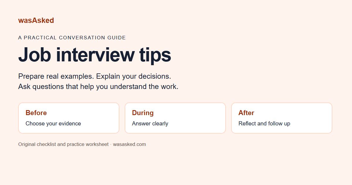 Job Interview Tips: Clear Answers and Practical Examples · wasAsked